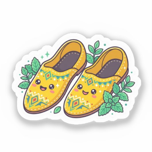 Schattige Kawaii Marokkaanse Gele Babouche Slipper Sticker (Voorkant)