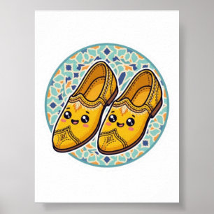 Schattige Kawaii Marokkaanse Gele Belgha Schoenen Poster
