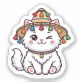 Schattige Kawaii Marokkaanse Kat met Traditioneel Sticker (Voorkant)