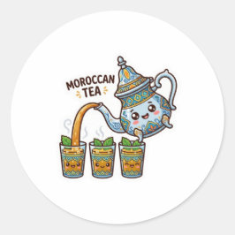 Schattige Kawaii Marokkaanse Munt Theepot en Brill Ronde Sticker