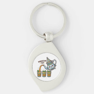 Schattige Kawaii Marokkaanse Munt Theepot en Brill Sleutelhanger