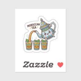 Schattige Kawaii Marokkaanse Munt Theepot en Brill Sticker