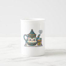 Schattige Kawaii Marokkaanse Munt Theepot en Glas 