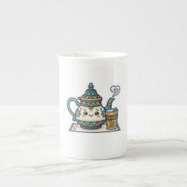 Schattige Kawaii Marokkaanse Munt Theepot en Glas  Porselein Kop