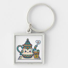 Schattige Kawaii Marokkaanse Munt Theepot en Glas  Sleutelhanger