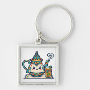 Schattige Kawaii Marokkaanse Munt Theepot en Glas Sleutelhanger