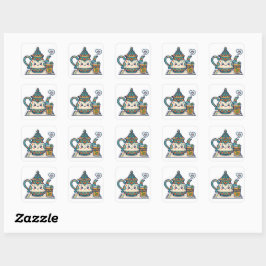 Schattige Kawaii Marokkaanse Munt Theepot en Glas  Vierkante Sticker