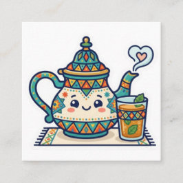 Schattige Kawaii Marokkaanse Munt Theepot en Glas  Vierkante Visitekaartje