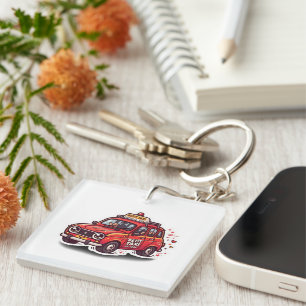 Schattige Kawaii Marokkaanse Rode Petit Taxi Stad Sleutelhanger
