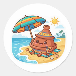 Schattige Kawaii Marokkaanse Tajine Strandvakantie Ronde Sticker
