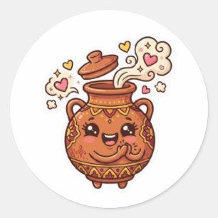 Schattige Kawaii Marokkaanse Tanjia Kleipot Voedse Ronde Sticker