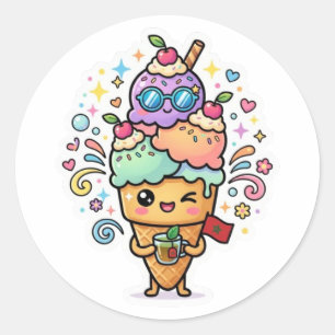 Schattige Kawaii Marokkaanse Zomer Iced Mint Thee Ronde Sticker