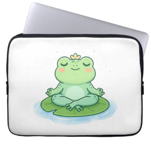 Schattige Kawaii Mediterende Kikker Yoga Lotus Pos Laptop Sleeve