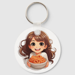 Schattige Kawaii meisje eten spaghetti Sleutelhanger