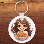 Schattige Kawaii meisje eten spaghetti Sleutelhanger (Voorkant)