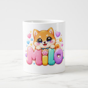 Schattige Kawaii Milo Hond Naam Pastel Roze Glitte Grote Koffiekop