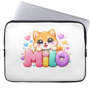 Schattige Kawaii Milo Hond Naam Pastel Roze Glitte Laptop Sleeve