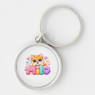 Schattige Kawaii Milo Hond Naam Pastel Roze Glitte Sleutelhanger