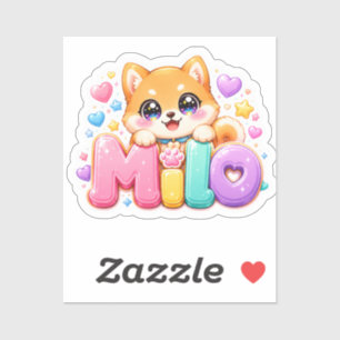 Schattige Kawaii Milo Hond Naam Pastel Roze Glitte Sticker