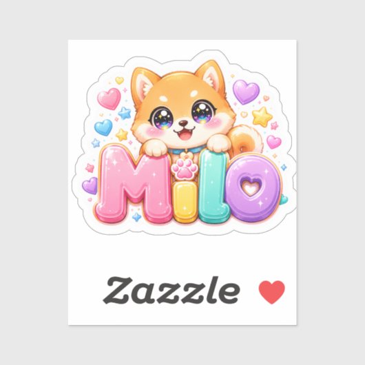 Schattige Kawaii Milo Hond Naam Pastel Roze Glitte Sticker (Vel)
