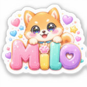 Schattige Kawaii Milo Hond Naam Pastel Roze Glitte Sticker (Voorkant)