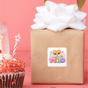 Schattige Kawaii Milo Hond Naam Pastel Roze Glitte Vierkante Sticker