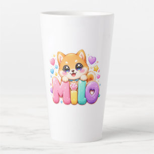 Schattige Kawaii Milo-hondennaam Pastel Roze Glitt Latte Mok