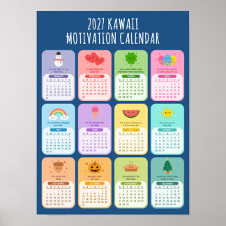 Schattige Kawaii Motiverende 2027 Positiviteitskal Poster