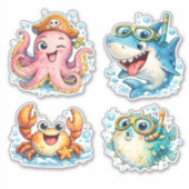 Schattige Kawaii Oceaanwezens Sticker (Voorkant)