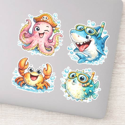 Schattige Kawaii Oceaanwezens Sticker (Detail)