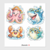 Schattige Kawaii Oceaanwezens Sticker (Vel)