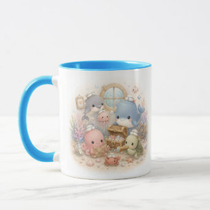Schattige Kawaii Oceandieren Onder de Zee Tweekleu Mok