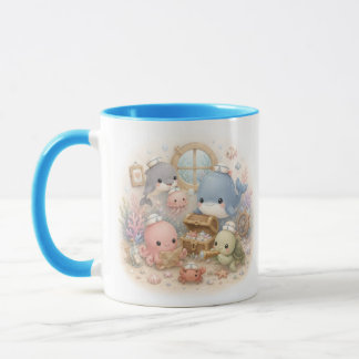 Schattige Kawaii Oceandieren Onder de Zee Tweekleu Mok