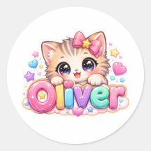 Schattige Kawaii Oliver Kat Naam Pastel Roze Glitt