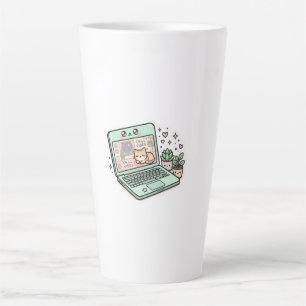 Schattige Kawaii Ontspannen Sfeer Laptop Kat Potho Latte Mok