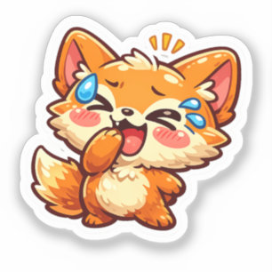 Schattige Kawaii Oranje Vos Lacht Tranen Van Geluk Sticker