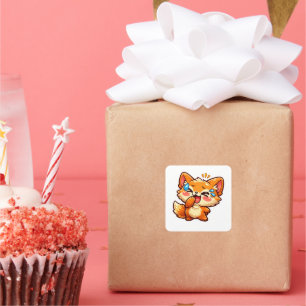 Schattige Kawaii Oranje Vos Lacht Tranen Van Geluk Vierkante Sticker