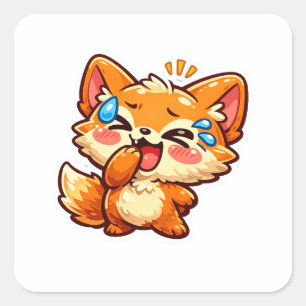Schattige Kawaii Oranje Vos Lacht Tranen Van Geluk Vierkante Sticker