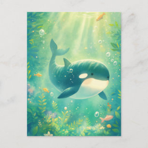 Schattige Kawaii Orka Zonnige Oceaan Briefkaart