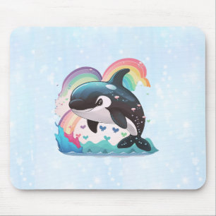 Schattige Kawaii Orka Zwart-wit Regenbogen Vlinder Muismat