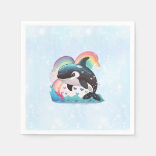 Schattige Kawaii Orka Zwart-wit Walvis Regenbogen Servet