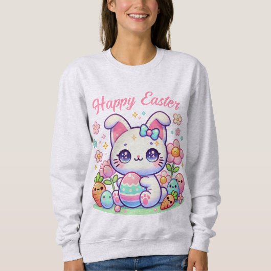 Schattige Kawaii Paaskat Sweatshirt – Bunny Ears (Voorkant)