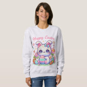 Schattige Kawaii Paaskat Sweatshirt – Bunny Ears (Voorkant volledig)