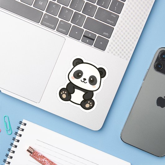 Schattige Kawaii Panda Cartoon Sticker (Laptop met iPhone)