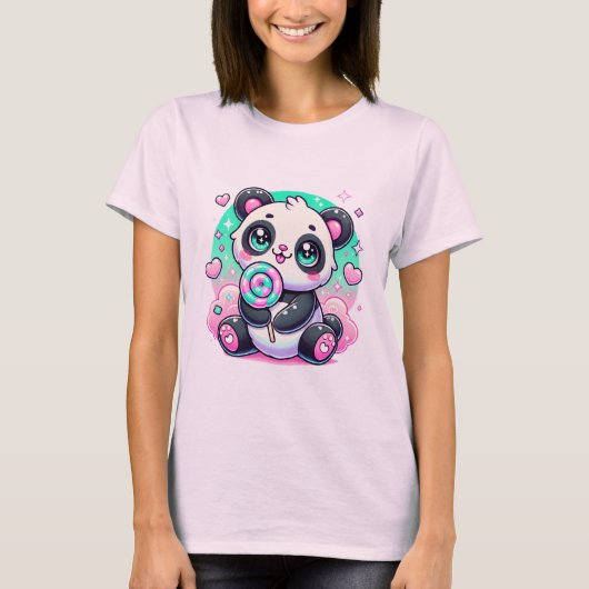 Schattige Kawaii Panda Lollipop grafisch T-shirt (Voorkant)
