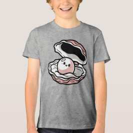 Schattige Kawaii Parel in een Open Schelp Tri-Blend Shirt