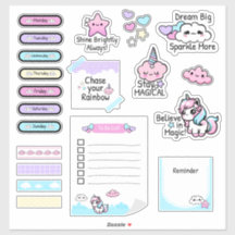 Schattige Kawaii Pastel Eenhoorn Planner Sticker B