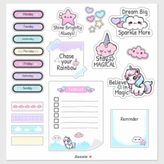 Schattige Kawaii Pastel Eenhoorn Planner Sticker B