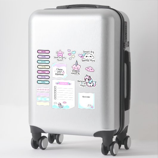 Schattige Kawaii Pastel Eenhoorn Planner Sticker B (Koffer)