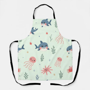 Schattige Kawaii Pastel Ocean Animals Pattern Schort